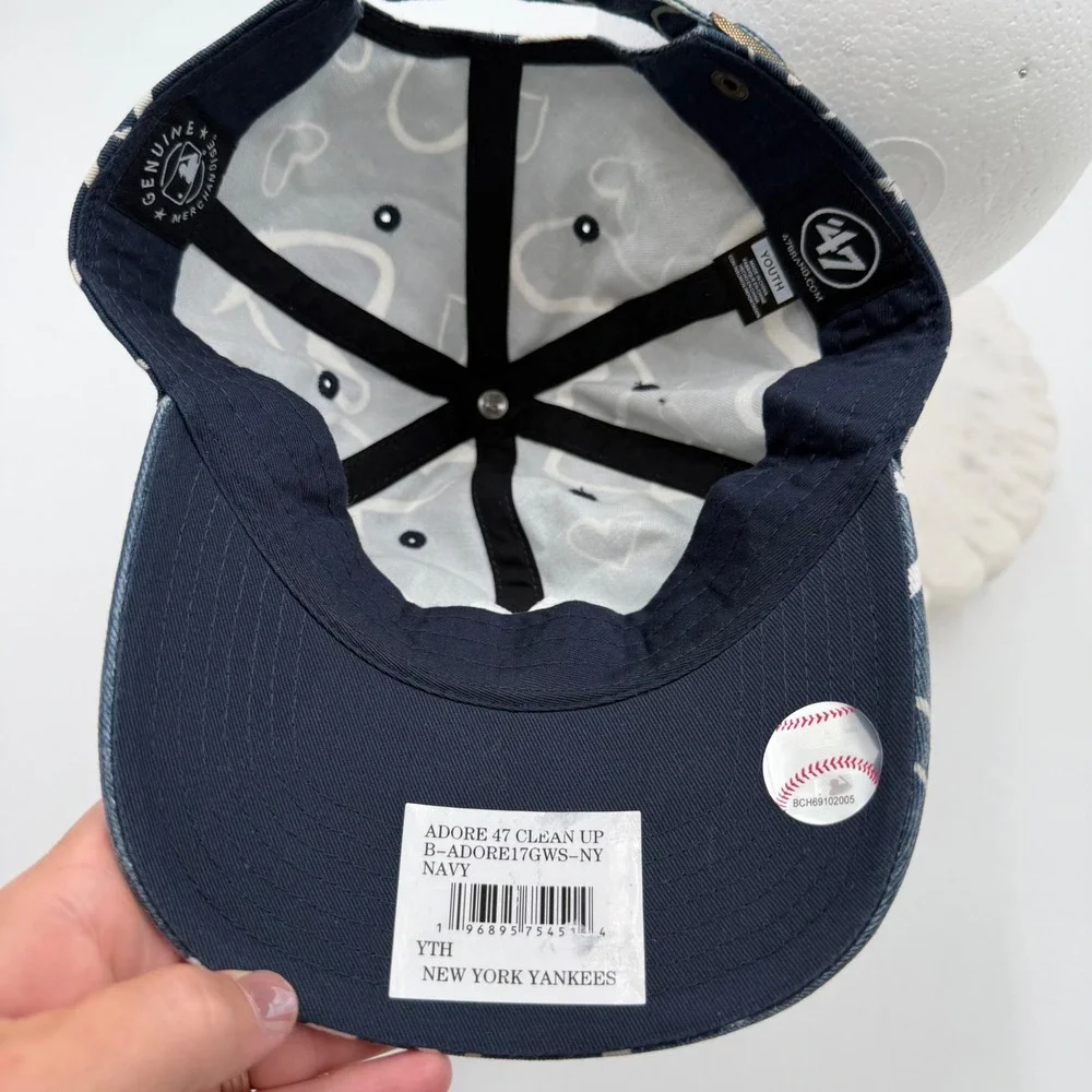 47 Brand New York Yankees Youth Adore Clean Up Hat Navy Blue Heart Print NY Cap